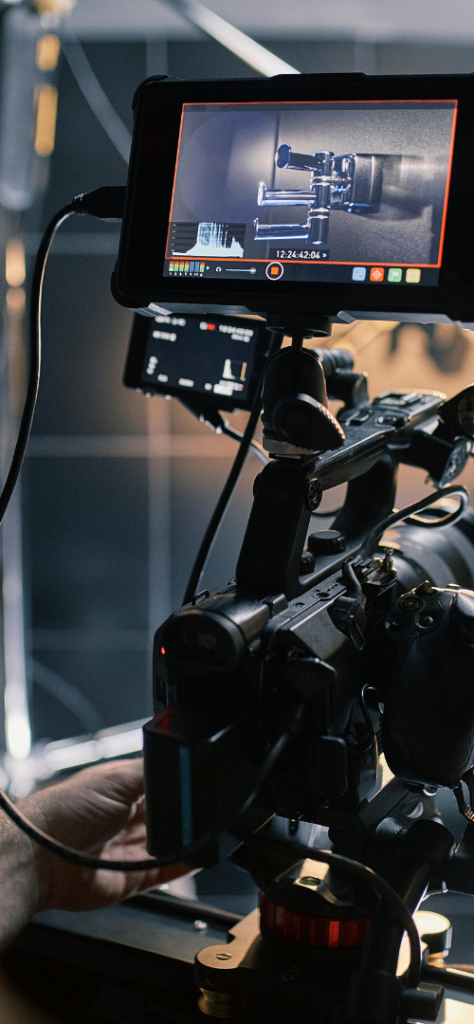 Close-up of film camera being operated